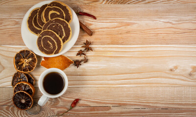 Spice Cinnamon Cookie with Chocolate and Nuts Filling