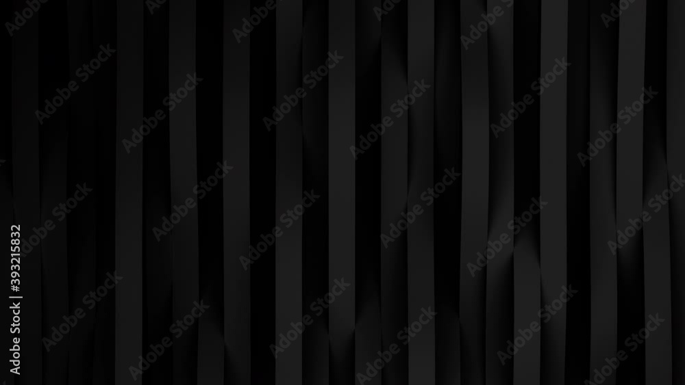 Poster top view on black stripes waves animation. deforming bands surface with soft light. modern dark back