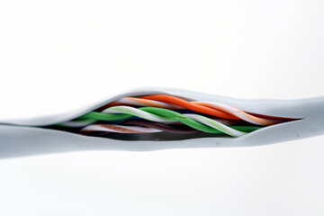 Computer cables on white background