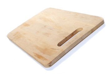 Wooden bread board on white background