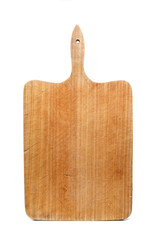 Wooden bread board on white background