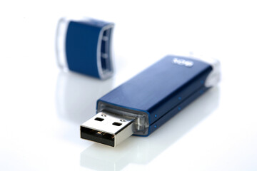 Blue pendrive on white background