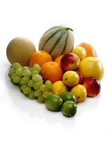 Composition of exotic fruits on white background