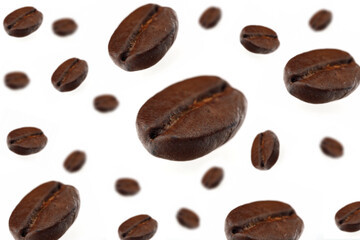 Rosted coffee grains on white backgorund