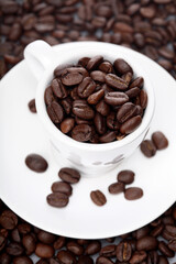 Rosted coffee grains on white backgorund