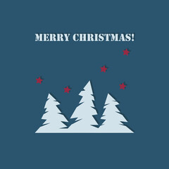 
Merry Christmas! Christmas trees and stars, postcard, banner in a minimalistic, flat style. Vector illustration.
