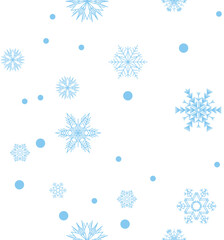 Snowflake simple seamless pattern. Abstract wallpaper, wrapping decoration. Symbol of winter, Merry Christmas holiday, Happy New Year celebration. Windy flakes falling winter seasonal weather vector.