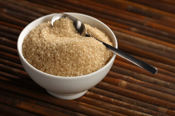 Brown sugar in white bowl