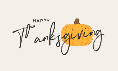 Happy Thanksgiving Text, Handwritten Thanksgiving Greeting Card, Thanksgiving Background, Holiday Card Template, Vector Illustration Background