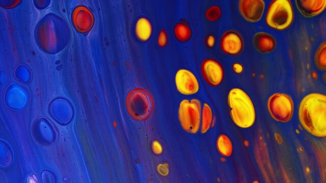 Marble texture background animation. 4k Fluid ink blue red yellow