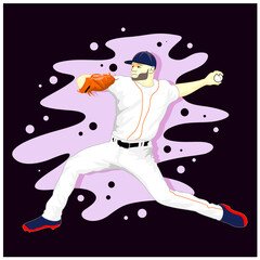 Baseball pitcher throws the ball in a motion. Baseball player in flat design