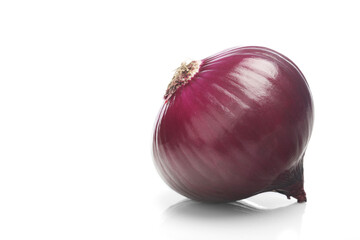 Red onions over white background