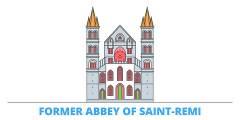 France, Former Abbey Of Saint Remi Landmark cityscape line vector. Travel flat city landmark, oultine illustration, line world icons