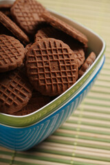 Chocolate cookies in bowl - close-up