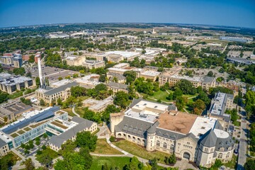 Fototapeta premium Aerial View of a University in Manhattan, Kansas