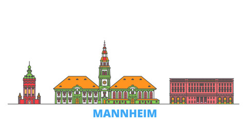 Germany, Mannheim cityscape line vector. Travel flat city landmark, oultine illustration, line world icons - obrazy, fototapety, plakaty