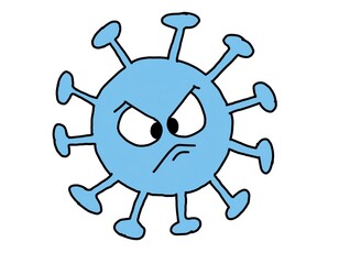 blue character coronavirus cartoon