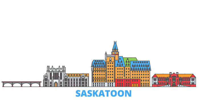 Canada, Saskatoon cityscape line vector. Travel flat city landmark, oultine illustration, line world icons