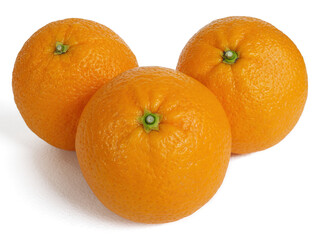 Photograph of three oranges on white background