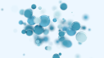 Abstract 3d blue, blue-green and navy blue bubbles on white background.