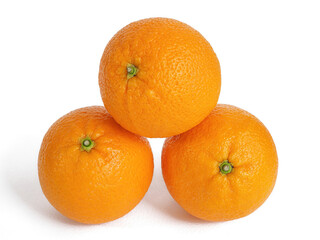 Photograph of three oranges on white background