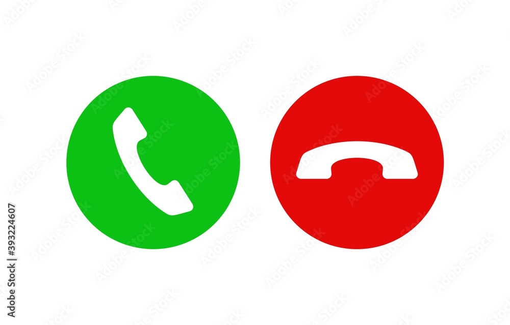Poster Buttons design for answering and rejecting phone call. Green and red phone icon button for ui and app.