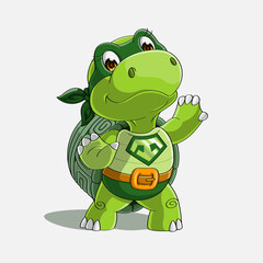 Cute turtle super hero cartoon, hand drawn