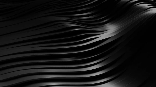 3D animation of White, gray, black wavy stripes background waving and swaying. Future geometric patterns motion background. Rendering in 4K. Room for text.
