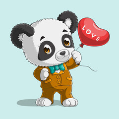 Cute panda with heart baloon, Hand drawn