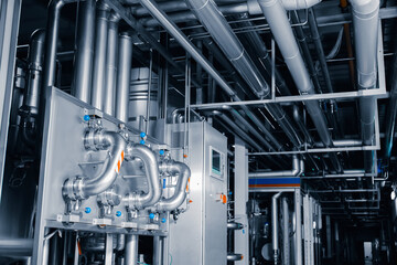 Fine filter for beer. Industrial beer filtration system in a brewery