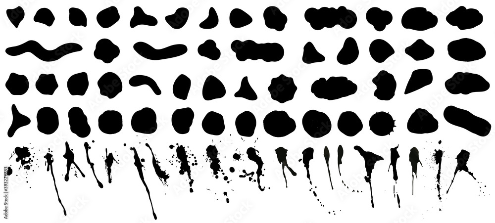 Poster random shapes, black bloods and splashes of irregular shape. abstract organic silhouettes - inkblot,