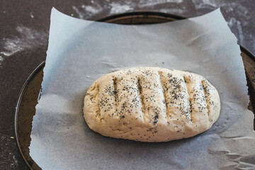 simple food ingredients, homemade australian damper bread without yeast before going in the oven