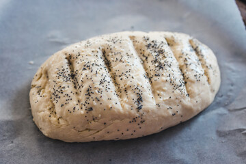 simple food ingredients, homemade australian damper bread without yeast before going in the oven