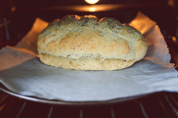 simple food ingredients, homemade australian damper bread without yeast baking in the oven