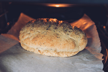 simple food ingredients, homemade australian damper bread without yeast baking in the oven
