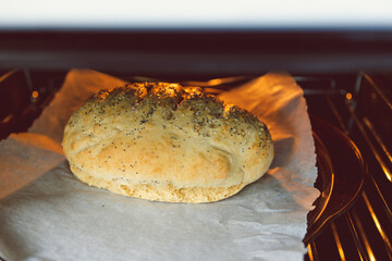 simple food ingredients, homemade australian damper bread without yeast baking in the oven