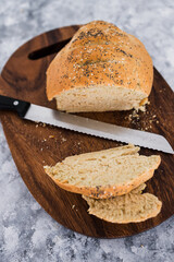 simple food ingredients, homemade australian damper bread without yeast freshly made and on top of...