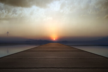 Fototapeta na wymiar Wooden pier with lake view
