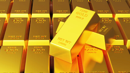 3d render of gold brick gold bar Financial concept, studio shots