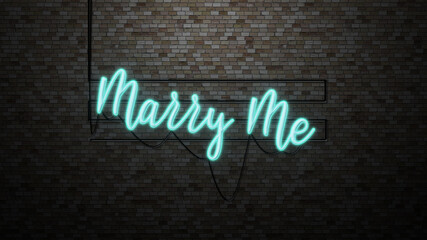 The message "marry me"  neon light on Brick wall bcakground