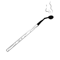 Wooden match black and white sketch vector.Hand drawing burnt match with lines on white background