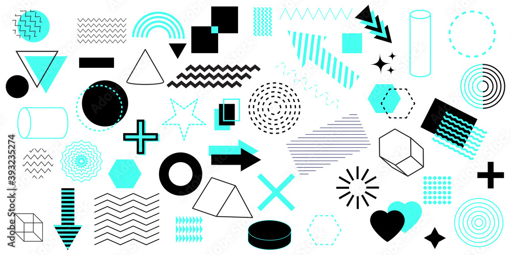 Poster geometric shapes set in retro style. graphic element vector. trendy retro style. abstract pattern. s