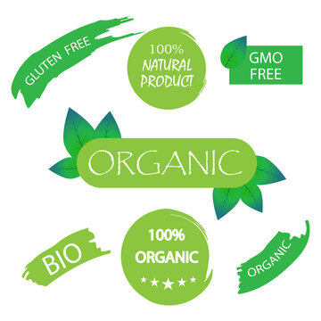Flat banner with green gluten free organic bio. Vegan vector icon. Symbol, sign, logo, emblem. Stock image. EPS 10.