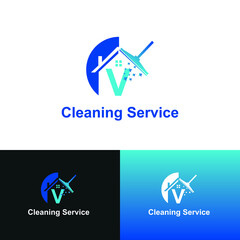 House Cleaning Service with Initial V Letter Concept Logo Design Template