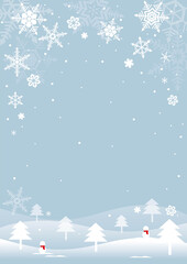 Fototapeta na wymiar Winter background with snowflakes and snowmen.Winter background with a snowman standing in a snowy field.Winter background for Christmas.
