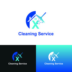 House Cleaning Service with Initial X Letter Concept Logo Design Template