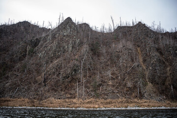 Valley Of The Mountain River Anyuy. Khabarovsk territory in the far East of Russia. The view of Anyui river is beautiful. Anyu national Park. Landscape mountain river in the Russian taiga.