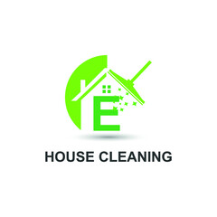 House Cleaning Service with Initial E Letter Concept Logo Design Template
