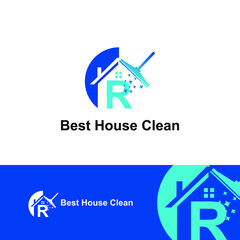 House Cleaning Service with Initial R Letter Concept Logo Design Template