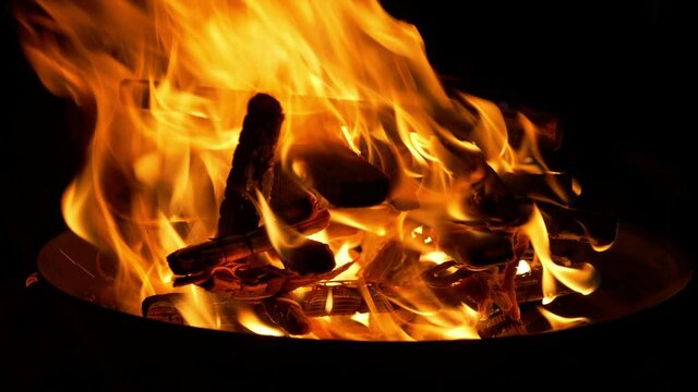 Bonfire with Crackling Sounds at Night